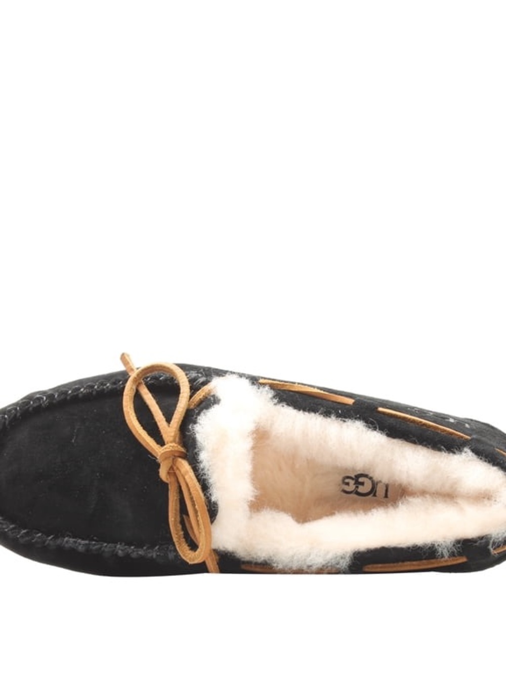 UGG Women's Black Dakota Moccasin Slippers with Chestnut Bow - Size 6